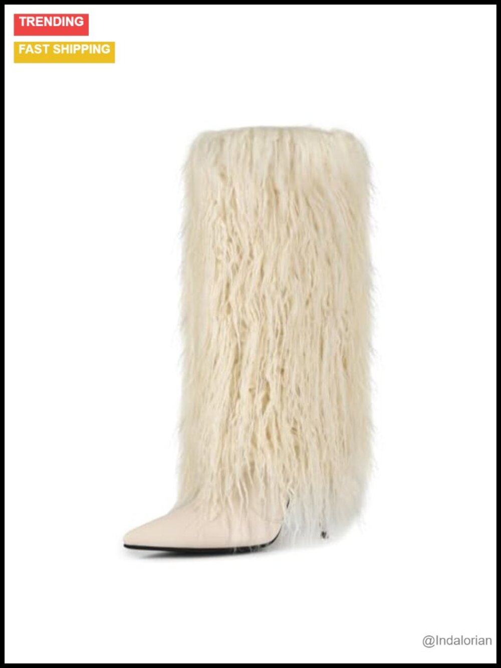 Fur Knee High Boots Detachable Faux Fur Pointed Toe Stiletto Heel Women